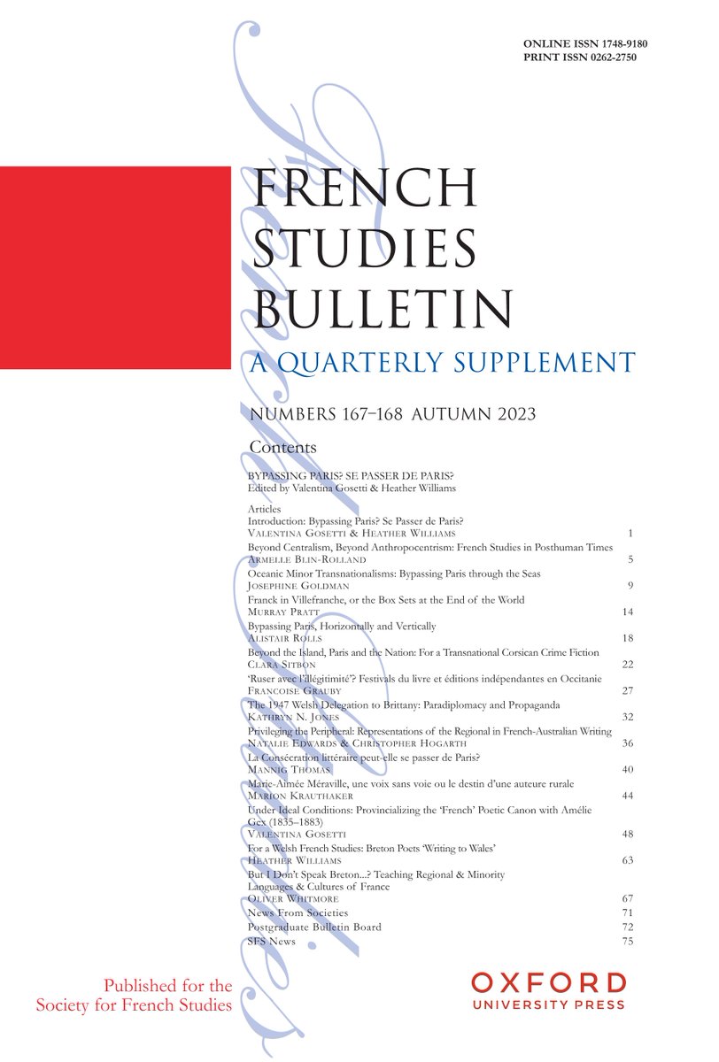 GosettiV's tweet photo. Our special double issue of French Studies Bulletin @french_studies is **OUT**! I'll tweet each article shortly, but I wanted to thank our outstanding authors &amp; the truly wonderful @HeatherHMW. It has been a real privilege, Diolch Heather! ❤️https://t.co/nRUkOotbGj https://t.co/pwwBVomqKA