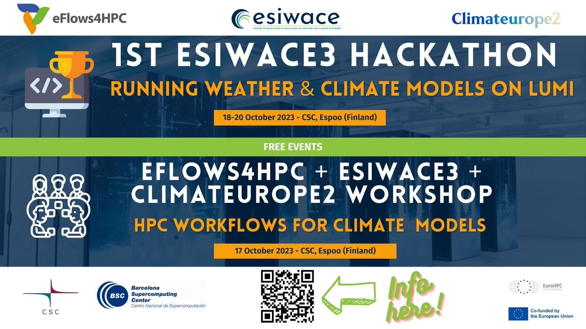 eurocc_austria's tweet photo. Great opportunity for researchers to run weather & climate models on @LUMIhpc, one of the most powerful supercomputers in the world! Join the #hackathon in Espoo, Finland in October https://t.co/VvGqolo0EZ
@esiwace #superocmputing #climatechange #climateresearch #climate #hpc https://t.co/WntzF8raez