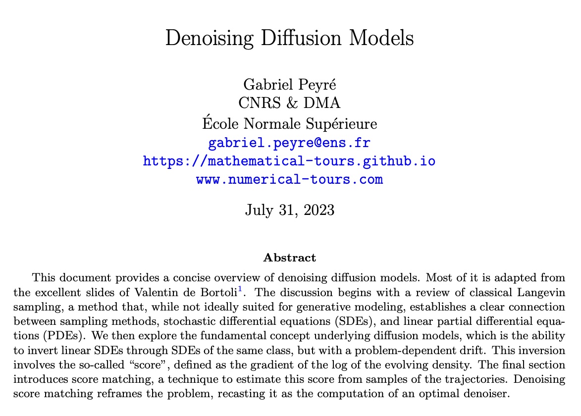I have written a very short mathematical summary of the main ingredients of denoising diffusion models. 
mathematical-tours.github.io/book-sources/o…
Most of this is directly borrowed from the amazingly clear slides of <a href="/ValentinDeBort1/">Valentin De Bortoli</a> vdeborto.github.io/project/genera…