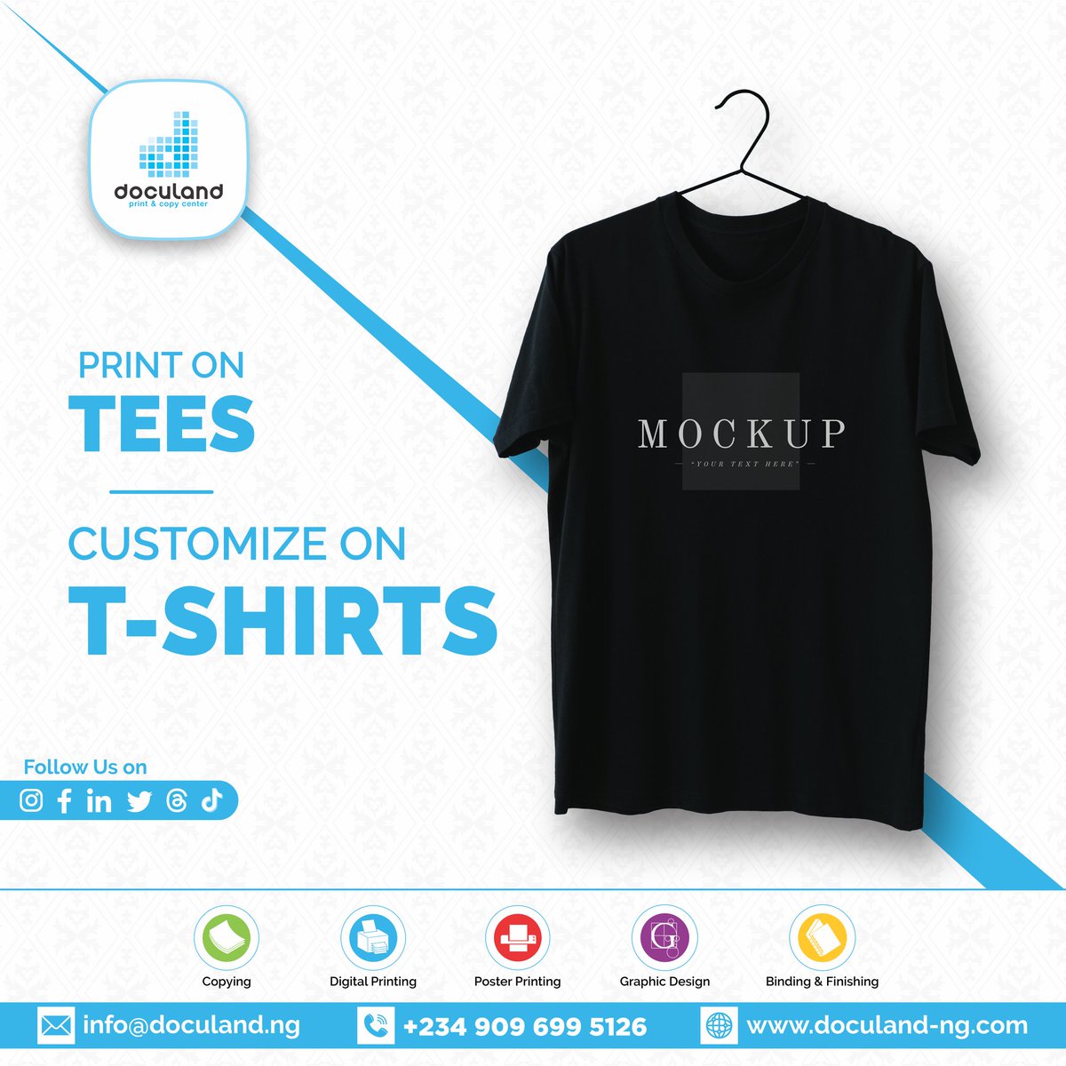 DoculandNigeria's tweet photo. Make customized shirts with high-quality printing at @DoculandNigeria
To print:
โก Send in your message.
Or โกCall: 09096995126
Our branches are located at: Victoria Island, Ikoyi, and Ikeja
๐ขPrintMorePayLess
#tees #wears #shirt #fabric #custommade #customize #printon https://t.co/6LtZBuTtFQ