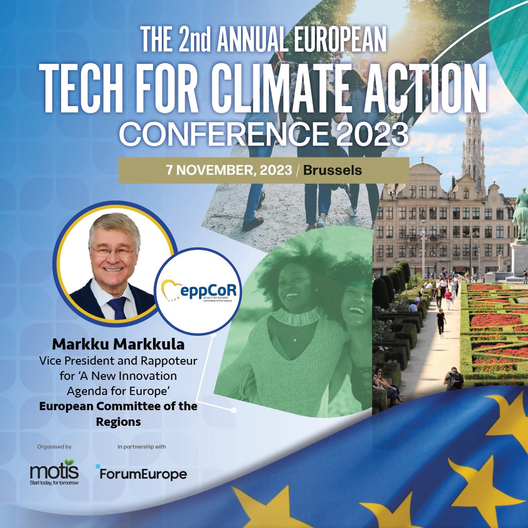 Markku Markkula, VP and Rapporteur for 'A New Innovation Agenda for Europe' at the European Committee of the Regions, will deliver a keynote speech at this year's European #TechforClimateAction conf - lnkd.in/ewgPkvrw

#EUgreendeal #climateaction #EUcities #Netzero #CoR