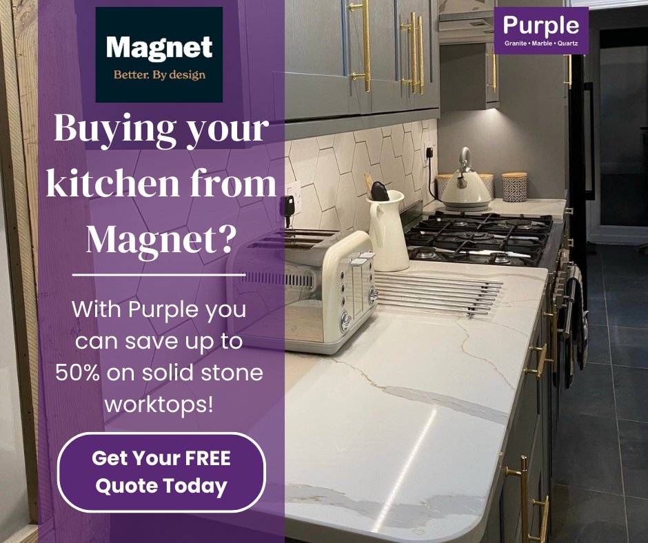 PurpleGranite_'s tweet photo. Have you found your dream kitchen at Magnet but are still looking for the perfect worktops to match? We've got you covered!
Buy your kitchen from Magnet and save up to 50% when you buy your dream stone worktops from us!π
#kitchendesign #mymagnetkitchen #magnetkitchen https://t.co/aMw8dPC501
