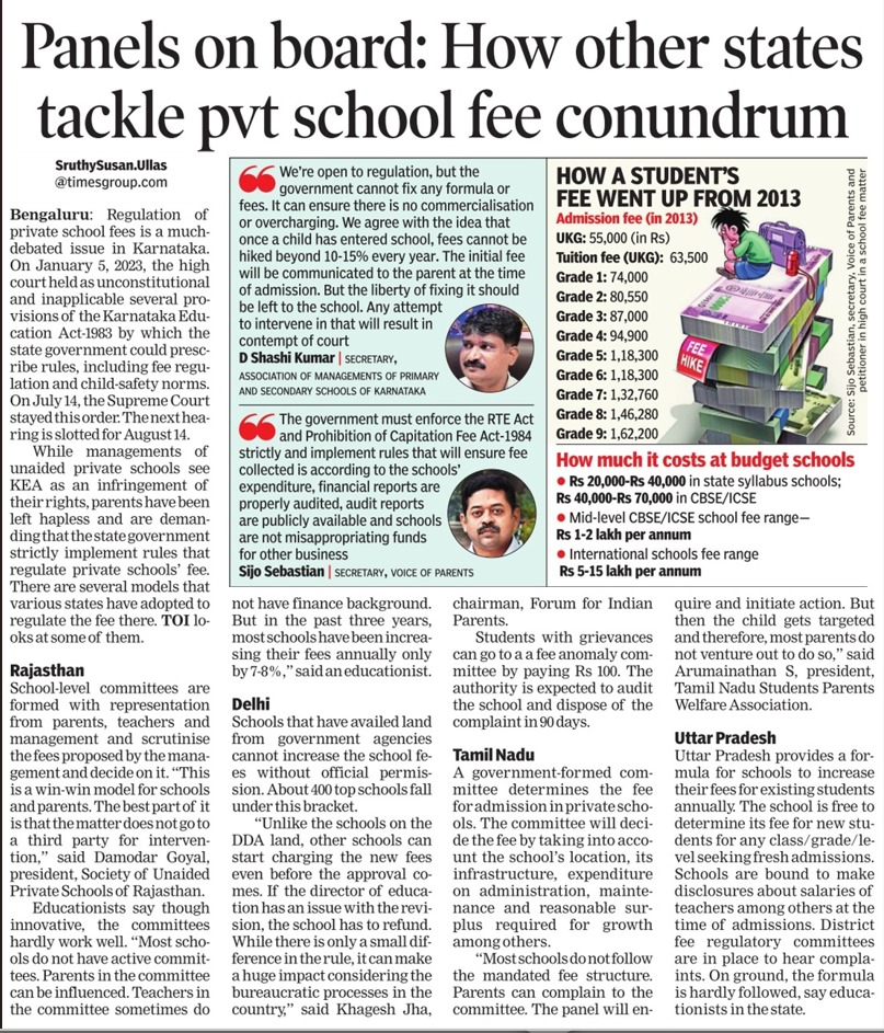 Who will bell the cat 🐈 <a href="/Madhu_Bangarapp/">Madhu Bangarappa</a> 
School association secretary says fees shouldn't be hiked beyond 10 to 15% yoy.

Who gets 10 to 15% salary hikes each year?
How many times teacher gets their salary hikes in their career?

Hikes should reflect inflation to mitigate