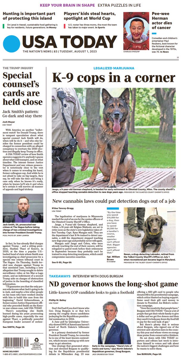🇺🇸 K-9 Cops In A Corner ▫ New cannabis laws could put detection dogs out of a job ▫@NdeaYanceyBragg ▫is.gd/ybbTZk 🇺🇸 #frontpagestoday #USA @USATODAY