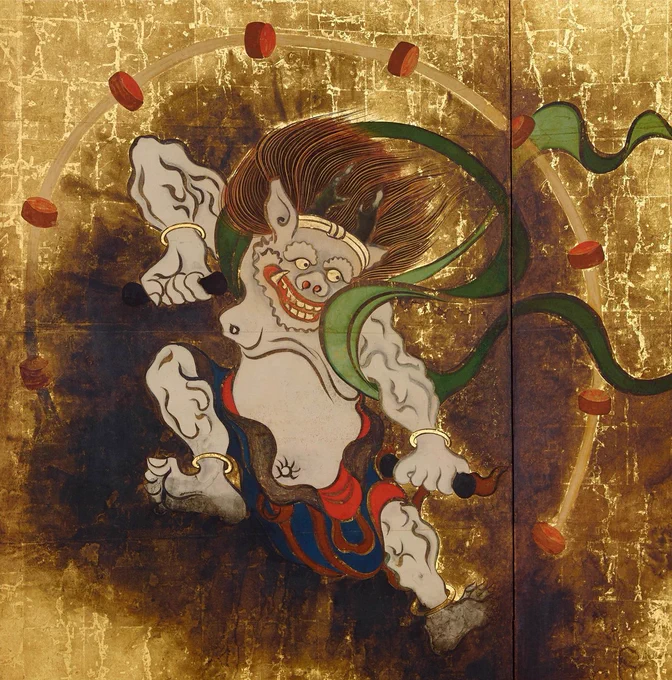 今日はすごい雷でしたね…!  夫『めちゃくちゃ健康なブタ』  #雷神 #風神雷神図屏風 #再掲