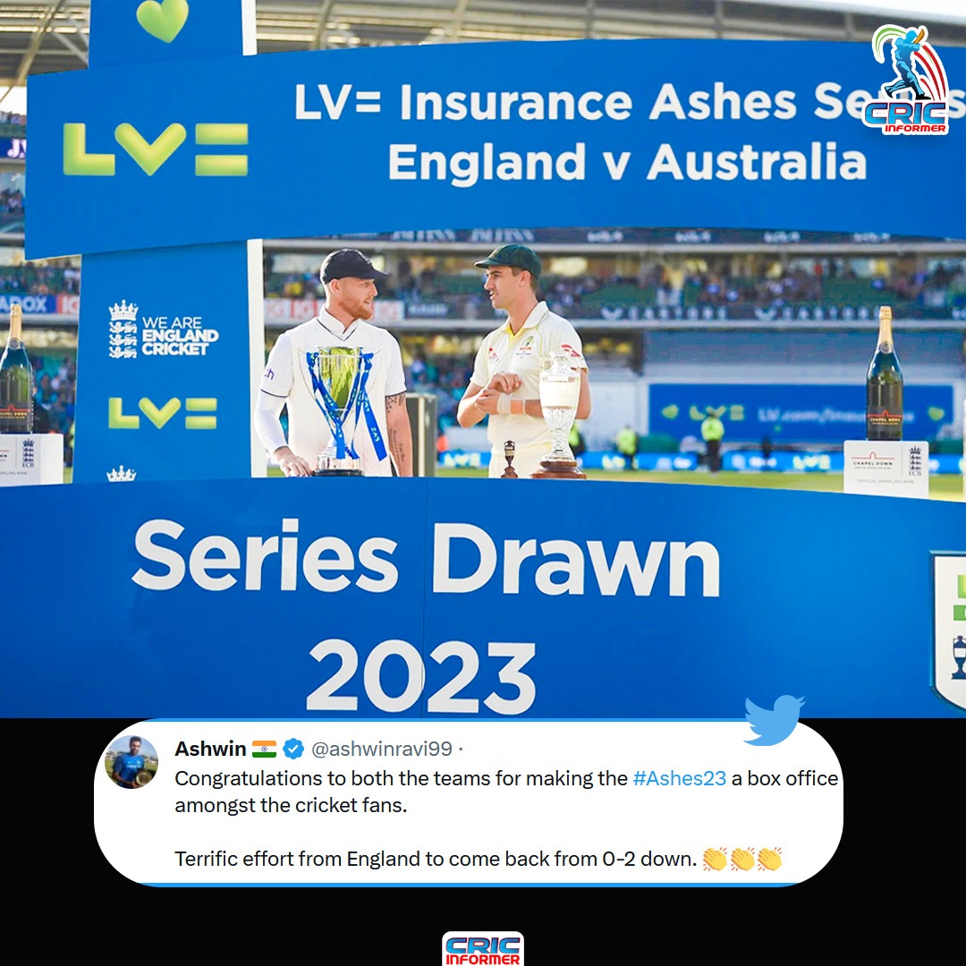 Ravichandran Ashwin congratulates both Australia & England for the Ashes series.

#Ashwin #England #Australia #Cricket #CricketNews #Sports #SportsNews #Cricketfans #TheAshes2023