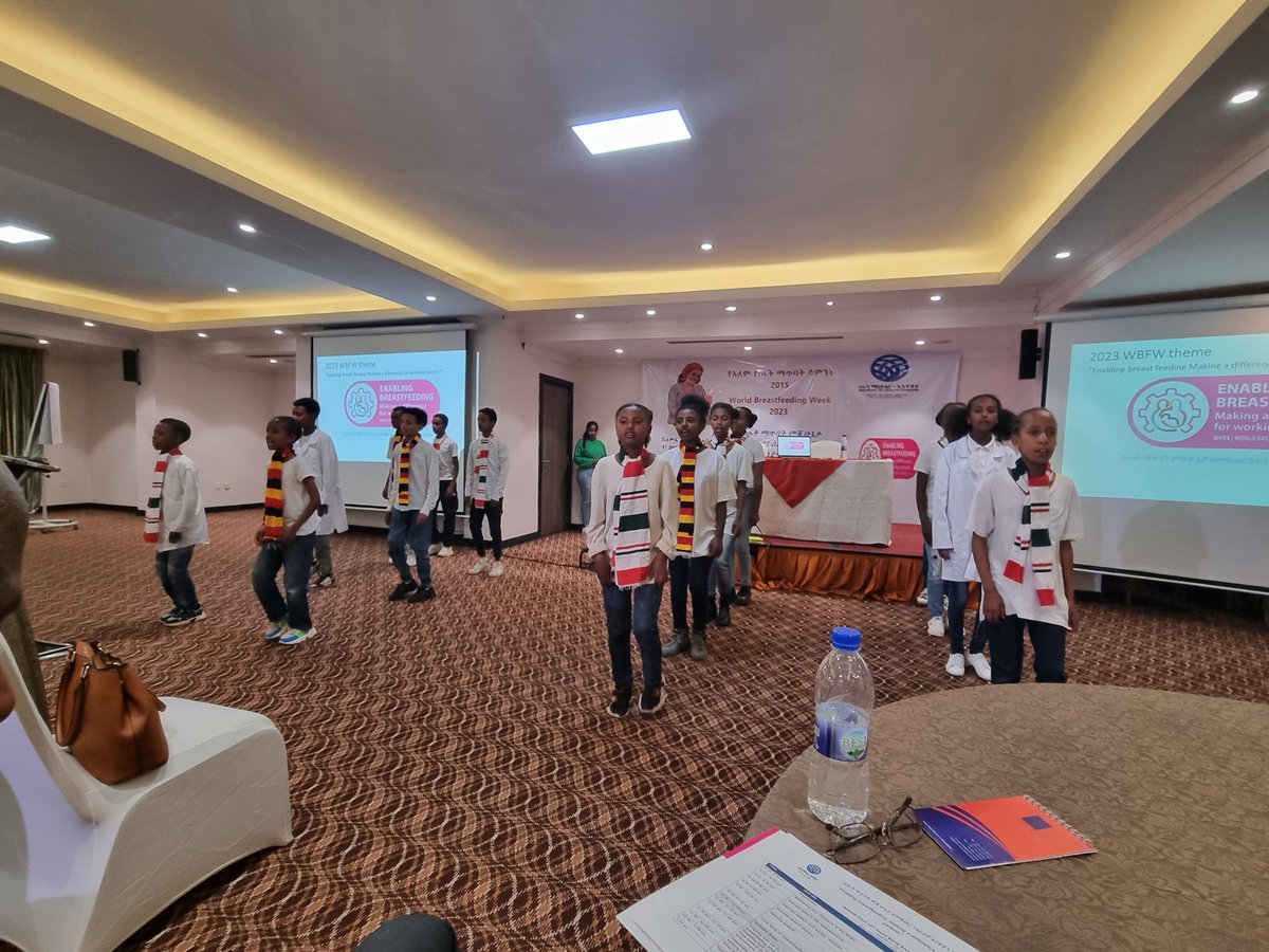 israel_hailu's tweet photo. @SUN_Movement Ethiopia network leads made remarks at 2023 WBFW Celebration followed by official opening speech by H.E @HiwotDarsene Lead Executive Officer at @FMoHealth Nutrition Coordination Office followed by
Coulorful song on BF by children and presentation. https://t.co/I3SieMk2zc