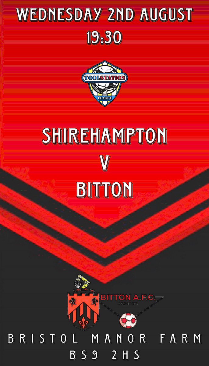 Shirehampton FC 🔴☠️ (@officialshirefc) on Twitter photo Football under the lights tomorrow as we welcome <a href="/BittonAFC/">BittonAFC©</a> to Manor Farm.
CASH ONLY
Adults: £6
OAPS/Students: £4
Club Members: £3
U12s: Free
Online programme only
CARD/CASH
Hot food/drinks available and bar open.
Come on down and support the Redmen!
🔴☠️ Football under the lights tomorrow as we welcome <a href="/BittonAFC/">BittonAFC©</a> to Manor Farm.
CASH ONLY
Adults: £6
OAPS/Students: £4
Club Members: £3
U12s: Free
Online programme only
CARD/CASH
Hot food/drinks available and bar open.
Come on down and support the Redmen!
🔴☠️