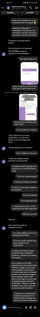 Enserio parece normal este trato por parte de mastermindevent? Es decir, subí conversación para ver cómo 1.Exageran y 2.Son poco profesionales