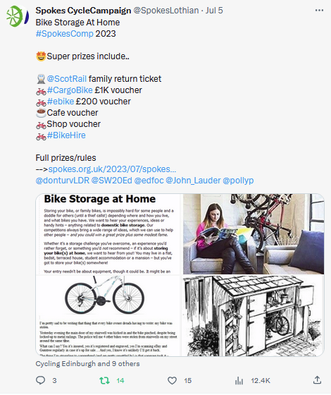 SpokesLothian's tweet photo. @ScotRail @donturvLDR @SW20Ed @edfoc @John_Lauder @pollyp @CyclingEdin @SpokesPorty @EdinReporter @InfraSisters @LaidBackBikes @harts_cyclery @SumeetJain_SKB @KirstyLewin @Pablodelmar @CllrScottArthur Bike Storage at Home - #SpokesComp

🤔Is it only a problem in #Edinburgh #Glasgow e.g. #tenements?

🙋‍♀️We'd love to hear concerns/ ideas/ experiences from #Lothians people too!

@ELCouncil @midgov @LoveWestLothian
@kittysull1 @Cllr_Matt_Kerr @Allan4Govan
@andrew_mcguire2 @pgheggie https://t.co/quyICckw8y
