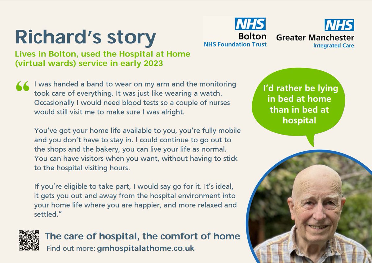 💡SPOTLIGHT💡 Richard shares his experiences of using the #GMHospitalatHome service @boltonnhsft The care of hospital, the comfort of home🏡 Find out more👉gmhospitalathome.co.uk
