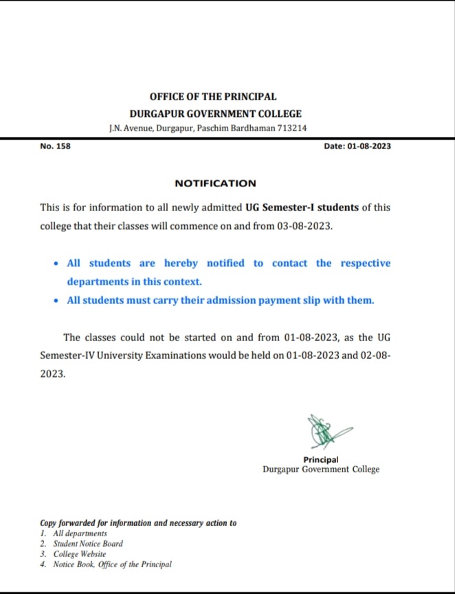 DGCSUtmcp's tweet photo. This is for information to all newly admitted UG Semester-I students of this
college that their classes will commence on and from 03-08-2023.
#DGCSU #TMCP https://t.co/Tp9Ub0UTNN