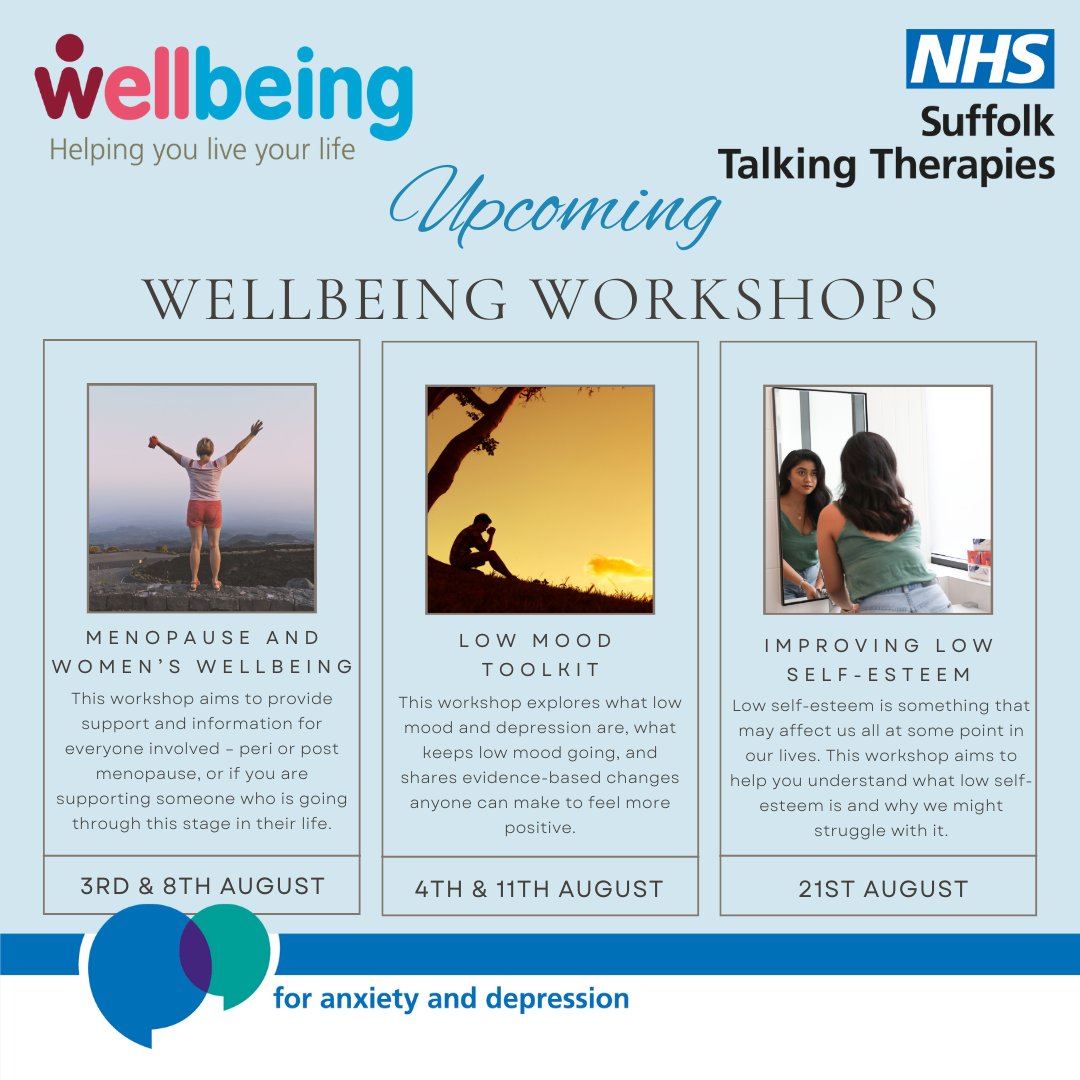 Wellbeing_Suff's tweet photo. Hello August!
A new month is here and we're not short of some Wellbeing Workshops to get you through!
View our full range and book your free place here: https://t.co/4ZFmf91S10
#mentalhealthsupport #metalhealthmatters #wellbeing #support #suffolk https://t.co/UpDWcphzKh