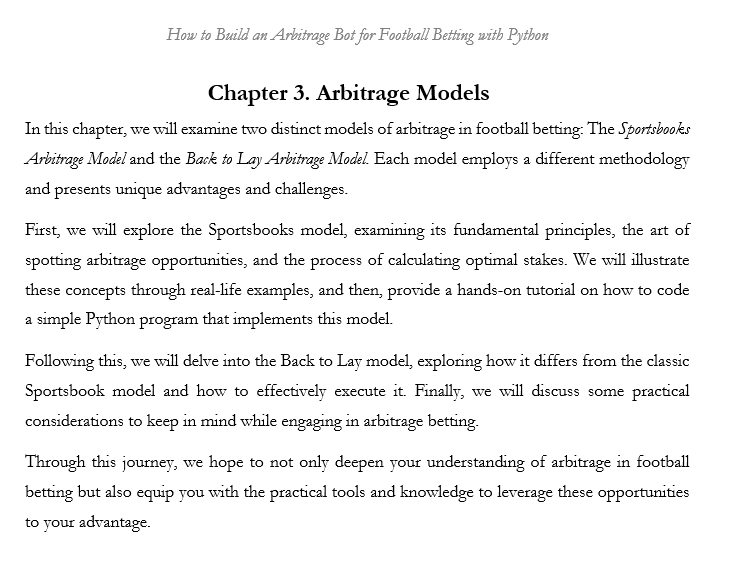 I am preparing a step-by-step guide to building Arbitrage Bots for Football Betting with Python.

And I am also sharing the initial versions for free.

Retweet if you would like me to send you the chapter on the theory and practice behind the 2 major Arbitrage Models.
