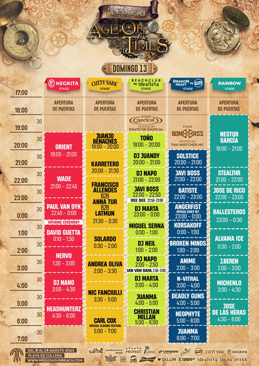 MedusaFestival's tweet photo. 🕰Ya están aquí los horarios de Medusa 2023🕰

Guardad el post para no perderos a vuestros DJs favoritos 😝

#medusa2023 #medusa #medusafestival https://t.co/2fQo4Er0p5