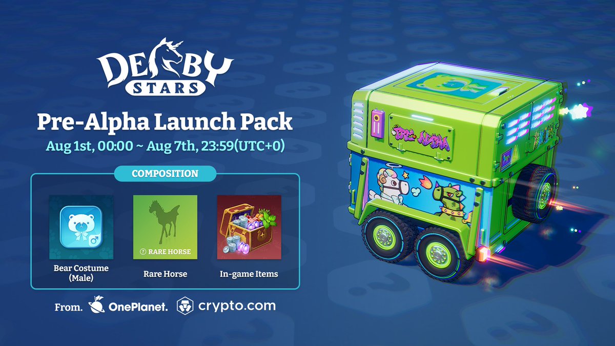 DerbyStars_HQ's tweet photo. Alpha Launch Pack Mint is LIVE🔥 

Mint👇 https://t.co/HIvL3Ku2fF… 

Mint Details: 

⏳Available on @OnePlanet_NFT : 8/1 ~ 8/3 23:59 UTC+0  

1️⃣ Teddy Bear Outfit (Male)😘🐻

2️⃣ Non-Tradable Horse (Rare 1~3)🐎

3️⃣ In-game Item Pack🎁

⏰Teddy Bear🐻, unfortunately, you won't be able to get this after this sale ends.