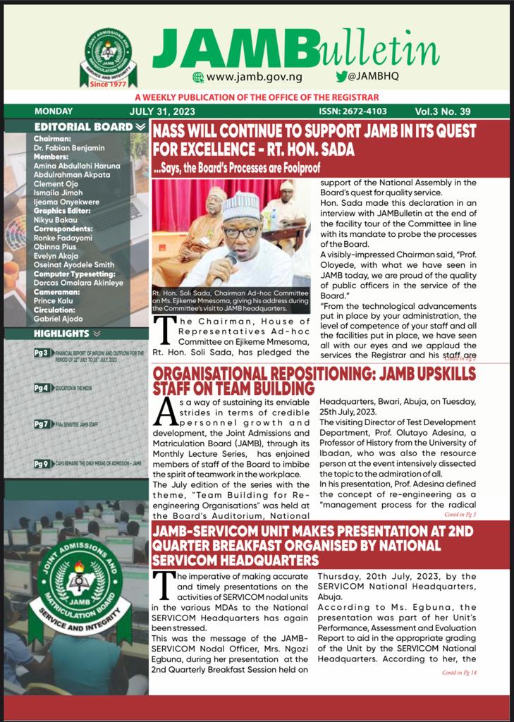JAMBHQ's tweet photo. Front Page of JAMBulletin for this week. Kindly visit https://t.co/4xqDObj9oD for these stories and more https://t.co/cbhQyM0xs4