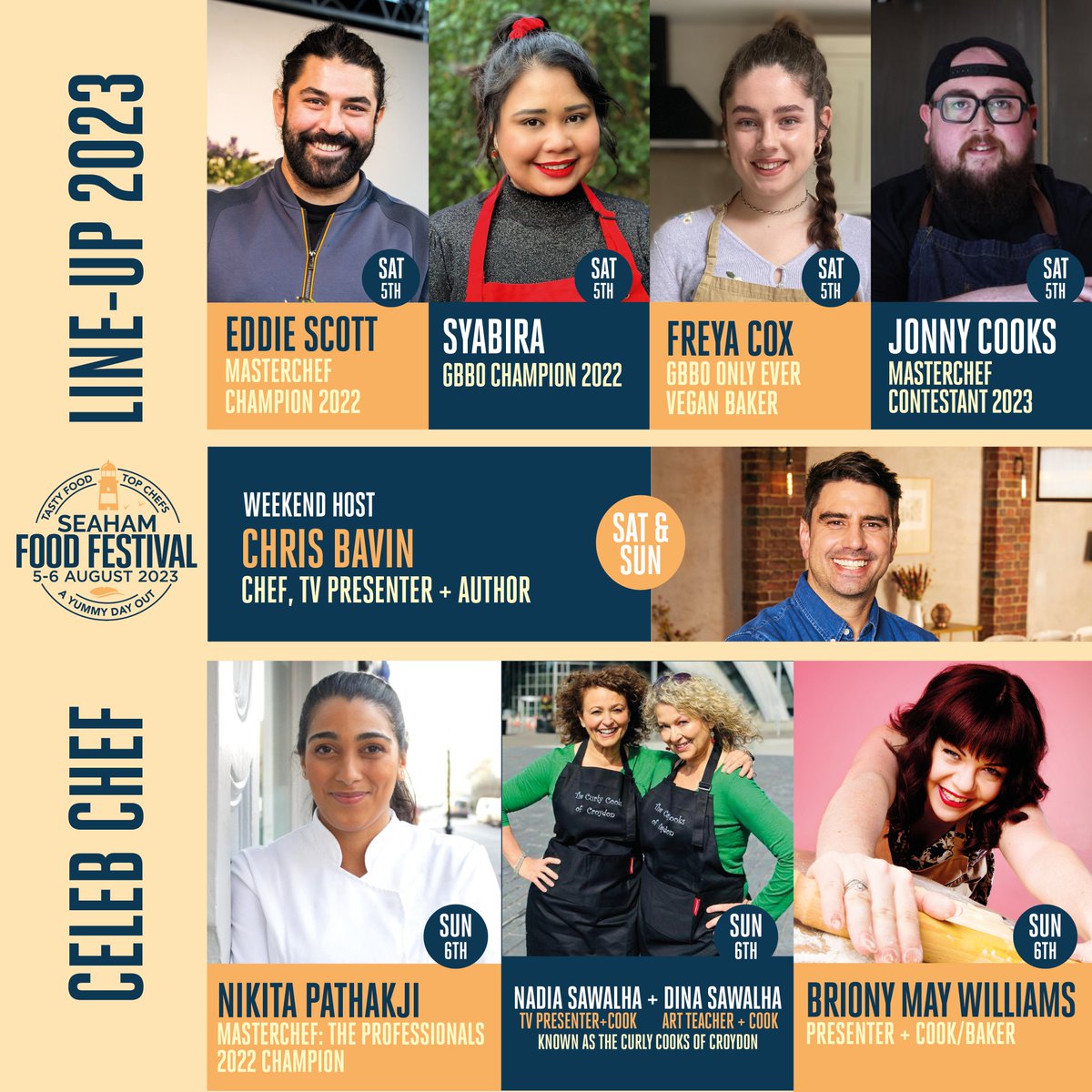 What a celebrity chef line-up! 🤩

Who are you most looking forward to seeing this weekend? #SeahamFoodFest

seahamfoodfestival.co.uk