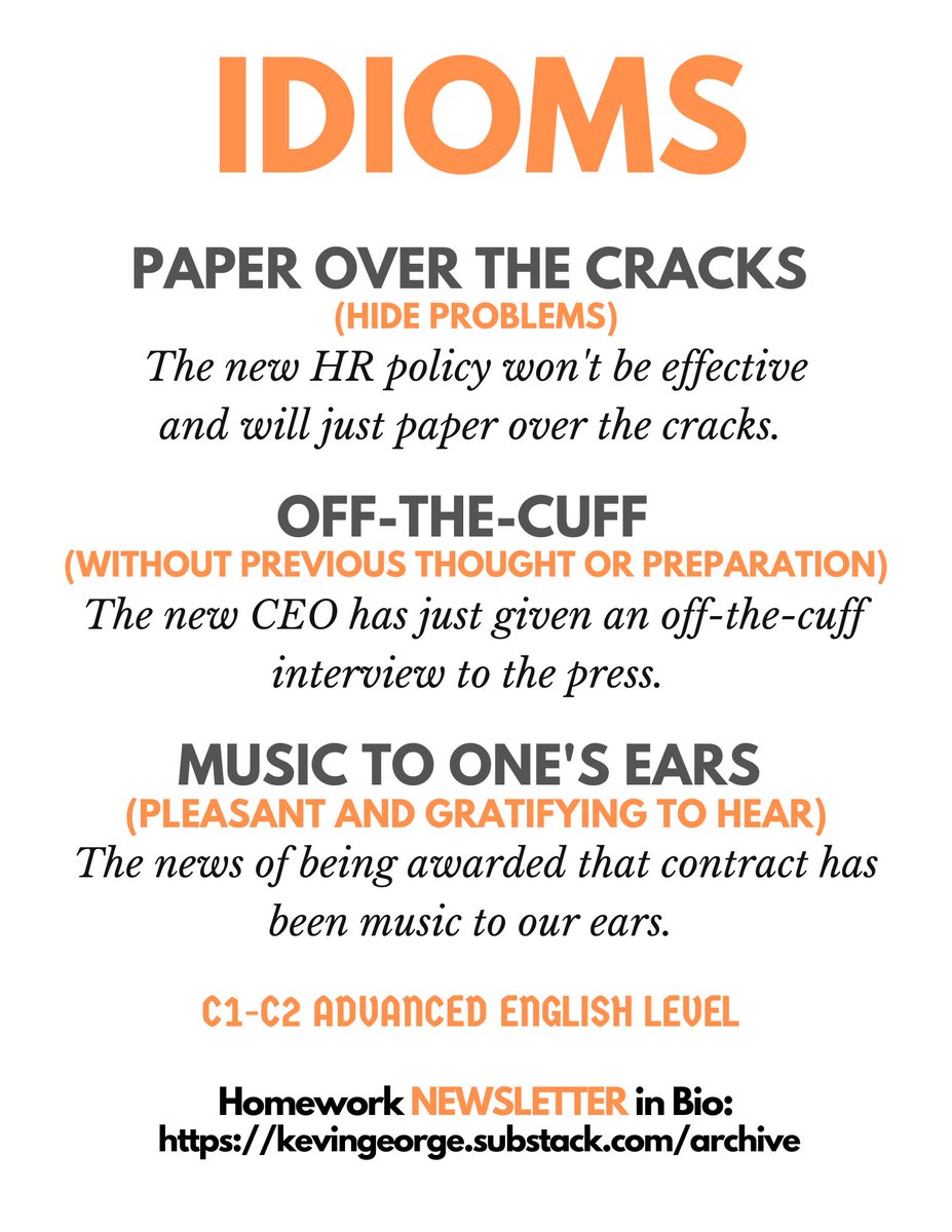 KevinGeorgeEng's tweet photo. Repeat 76 ... Some advanced English idioms with example business sentences. More sentences given in the thread. Check Bio for Homework NEWSLETTER link! #languagelearning #idioms #ingles #LearnEnglish #IELTS #TOEIC #英語日記 #twinglish #ESL https://t.co/mF5XlBNfnG