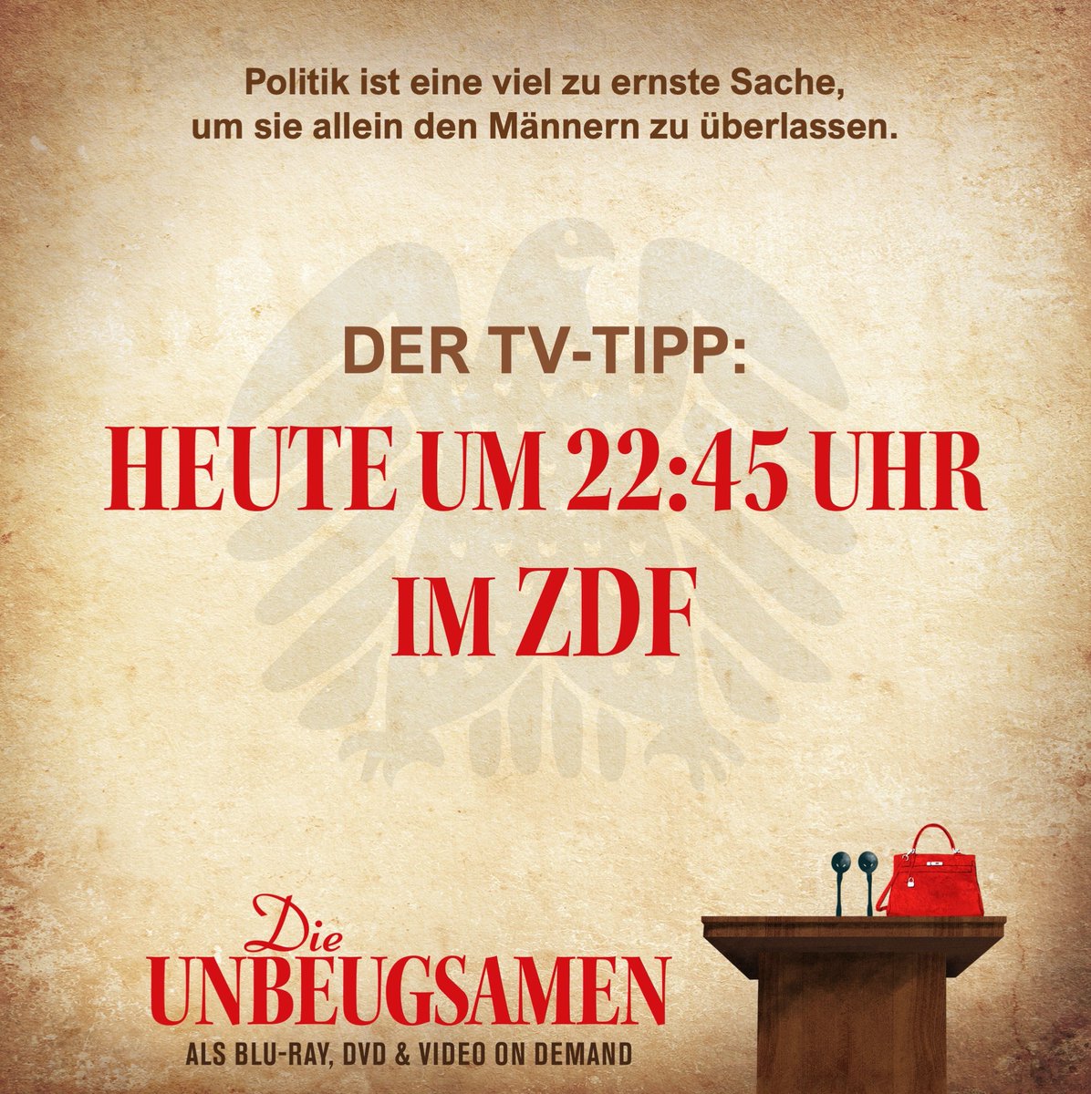 Unbedingt einschalten:
DIE UNBEUGSAMEN - heute Abend um 22:45 Uhr im <a href="/ZDF/">ZDF</a>!

#dieunbeugsamen
#gleichberechtigung
#feminismus
#Sexismus
#TVTipp
<a href="/broadviewtv/">BROADVIEW Pictures</a> 
@filmedienrw