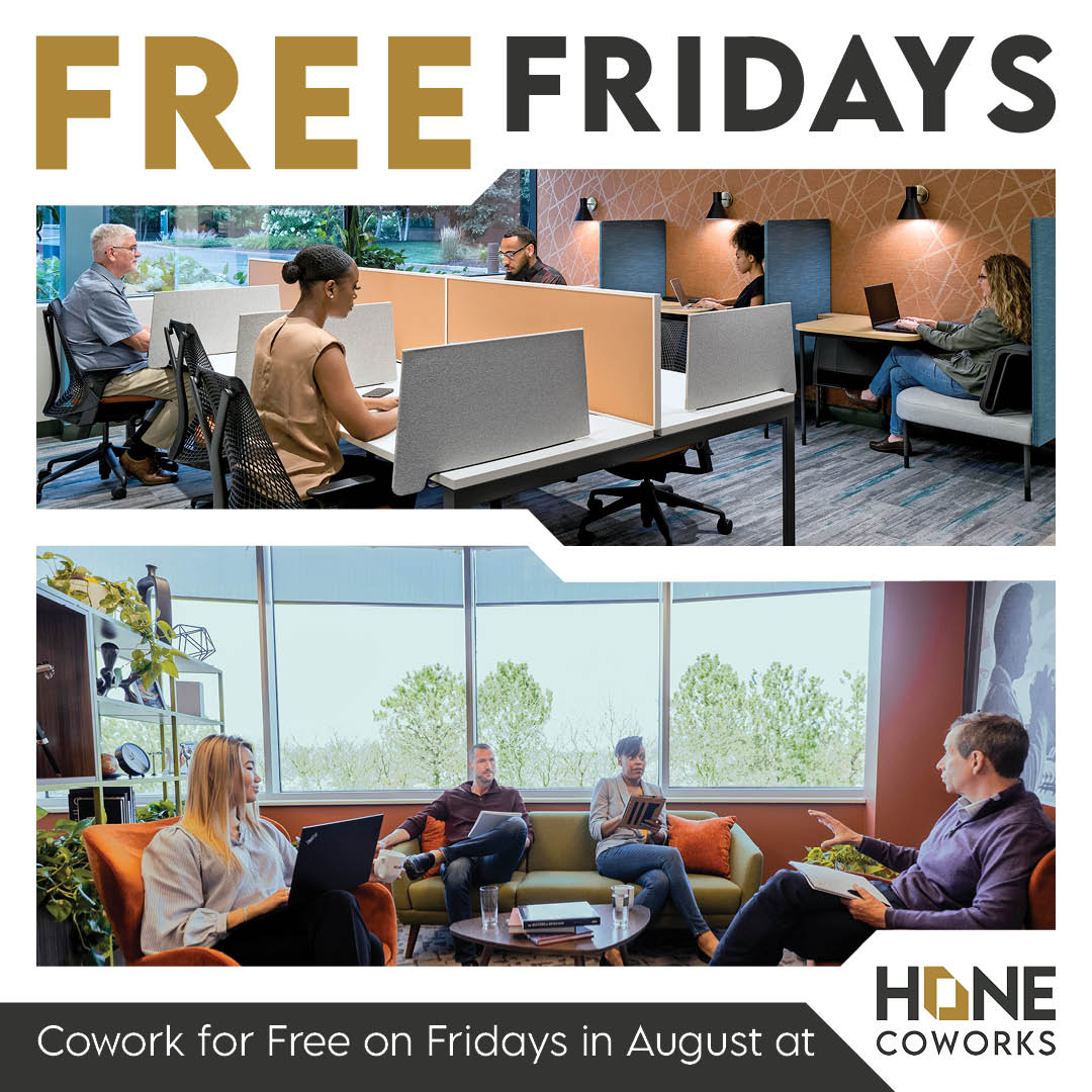HoneCoworks's tweet photo. The inspiring workspaces and first-class amenities at @HoneCoworks are creating a new standard for remote and hybrid work in the Capital Region and now you can TRY IT FOR FREE! During August, coworking is now free on Fridays. Call (518) 250-4855 today to confirm your spot. https://t.co/2U5UMO48wG