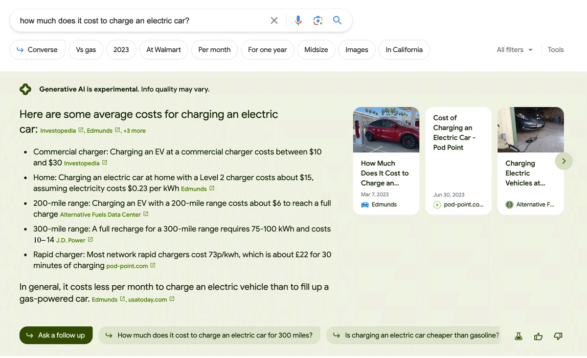 rustybrick's tweet photo. ICYMI: Google testing links in the Search Generative Experience AI-generated answer https://t.co/xDekzMiTED https://t.co/LHhnxfV9hV