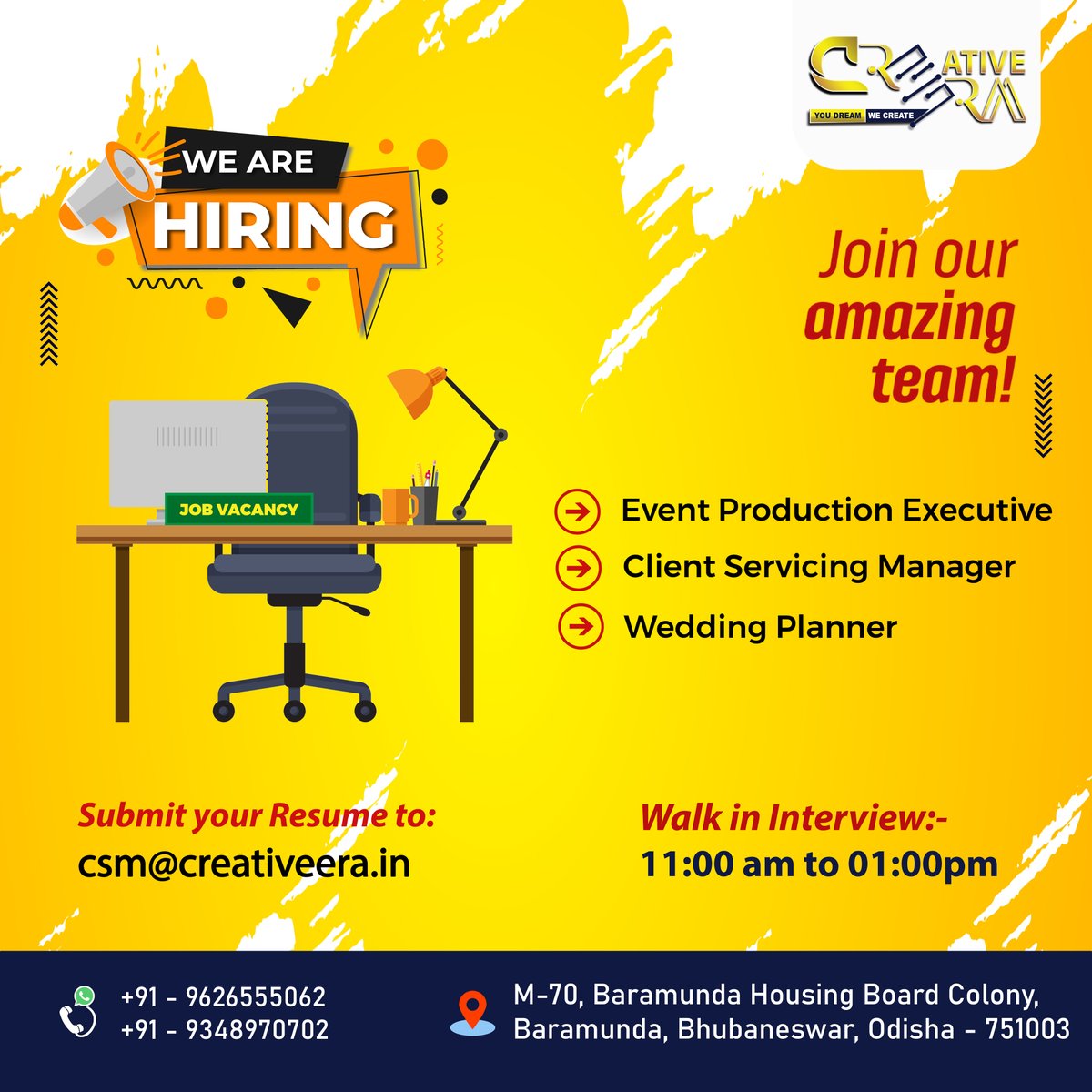 CE_CreativeEra's tweet image. We Are Hiring
#Event_Production_Executive #Client_Servicing #Wedding_Planner
Join Our Amazing Team
#wearehiring #joinus #join_creativeera #joincreativeeraevents #joinceevents #eventmanagement #eventdesign  #eventorganiser #creativeera #ce_events #cecreativeeraevents #ce