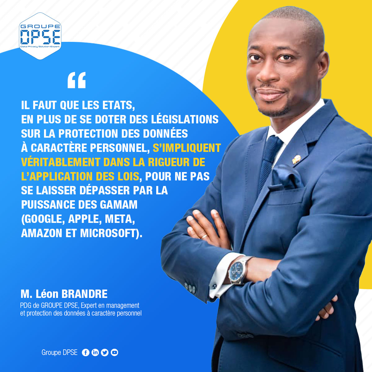 GroupeDPSE's tweet photo. Bon mois d’août à toutes et à tous ! 🤗
Retenons ceci :

« Il faut que les États, en plus de se doter des législations…

De : M. Léon BRANDRE

L’intégralité de l’interview ici : https://t.co/hupEJvUkgK

#GroupeDPSE #ProtectionDesDonnées #Compliance #DonnéesPersonnelles https://t.co/FwVAnfucA2