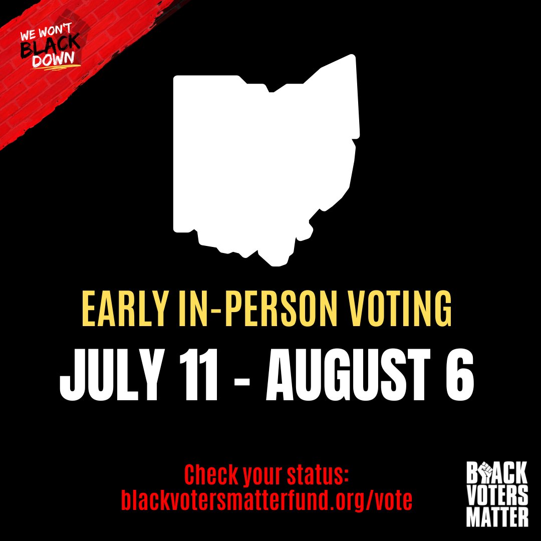 🗳️ Early In-Person Voting is underway! Don't miss the chance to vote on August 8 for Ohio's future. Stand up for voting rights, police accountability, reproductive justice, and more. Your vote matters!