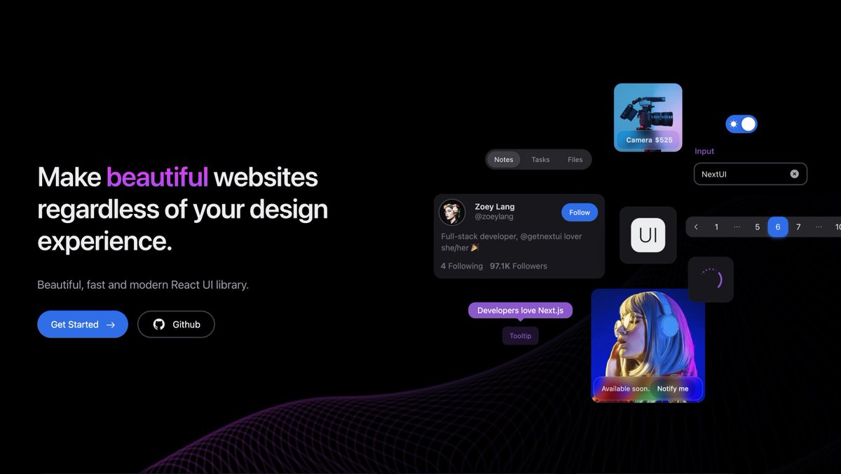 ¡Precioso catálogo de componentes para React!

NextUI 2 trae:
- Instalación de componentes independiente
- Soporte para React Server Components
- Personalización con Tailwind
- Modo oscuro super fácil

¡Es tremendo!
➡️ nextui.org