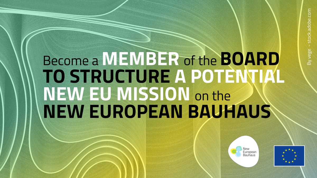 📣 OPEN CALL: We are looking for up to 1️⃣5️⃣ top experts to advise us on a potential new EU Mission on the #NewEuropeanBauhaus

See the details &amp; apply by 29/08: europa.eu/!K7p49M

More info about the proposed new Mission: europa.eu/!d6qbjD

#HorizonEurope #EUMissions