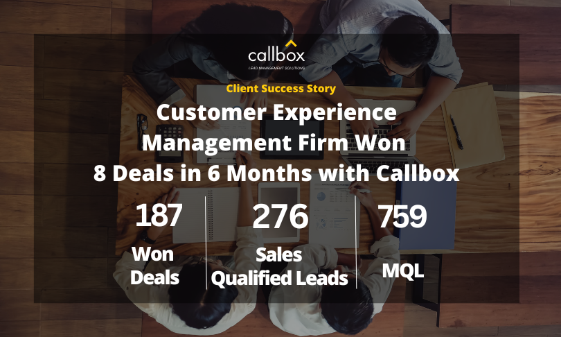 AlisonGWilliams's tweet image. Callbox won 8 deals for Customer Experience Management Firm in 6 months.

The Client is lack the database. Callbox fulfills its challenges through Callbox lead generation and appointment setting campaigns.

Learn more: bit.ly/3amEW55

#itleads #outsourcing