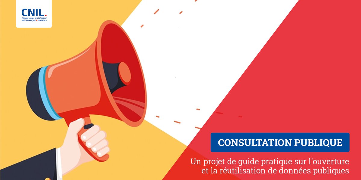 CNIL's tweet photo. Ouverture et réutilisation de #donnéespubliques : la CNIL lance une #consultation sur un projet de guide pratique : https://t.co/W4zBCFRh41 https://t.co/NnMLGXatxQ