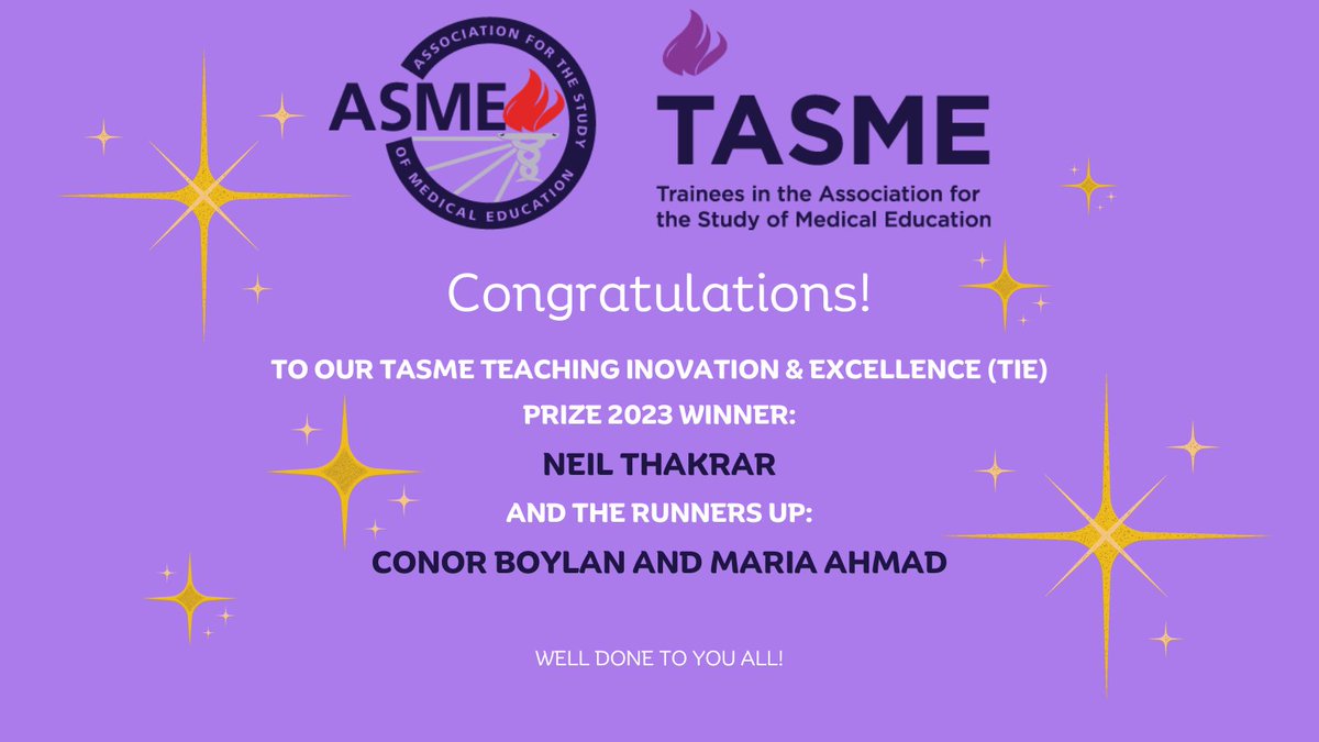 Association for the Study of Medical Education (@asmeofficial) on Twitter photo 📢🏆Announcing the TASME TIE Prize 2023 Winner - Neil Thakrar, in 2nd place Conor Boyland and 3rd place Maria Ahmad. Congratulations! 👏🤩
<a href="/neil_thakrar/">Neil Thakrar</a> <a href="/mistapage/">Michael Page</a> @CleonePardoe <a href="/gabs_finn/">Prof. Gabrielle Finn</a>
#MedEd 📢🏆Announcing the TASME TIE Prize 2023 Winner - Neil Thakrar, in 2nd place Conor Boyland and 3rd place Maria Ahmad. Congratulations! 👏🤩
<a href="/neil_thakrar/">Neil Thakrar</a> <a href="/mistapage/">Michael Page</a> @CleonePardoe <a href="/gabs_finn/">Prof. Gabrielle Finn</a>
#MedEd