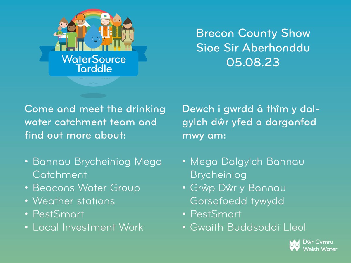WaterSourceDCWW's tweet photo. We'll be at the @breconshowsec this Saturday talking all things #PestSmart, #WaterQuality #WorkingwithFarmers -we hope to see you there!
Byddwn ni yn y @breconshowsec dydd Sadwrn yma yn siarad popeth #PestSmart, #AnsawddDลตr #GweithiogydaFfermwyr -gobeithiwn eich gweld chi yno! https://t.co/JlJ302Mo7t