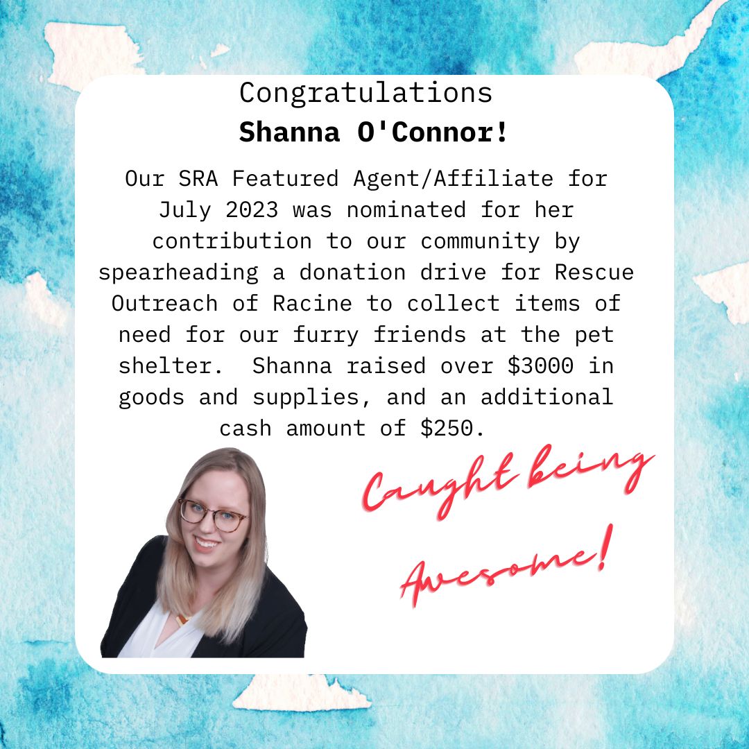 SRA_8820's tweet photo. Congratulations to Shanna O'Connor, our SRA Featured Agent/Affiliate for the Month of July 2023!  #caughtbeingawesome https://t.co/5Pap6axAH7