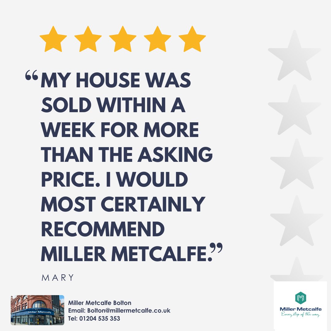 Another 5⭐ review for our #Bolton team!
"Sold within a week for more than the asking price" - It doesn't get any better than that!👏🏼
💭🏘️Thinking about buying/selling in the area? Get in touch with us today! ☎️01204 535 353

#review #happyclients
