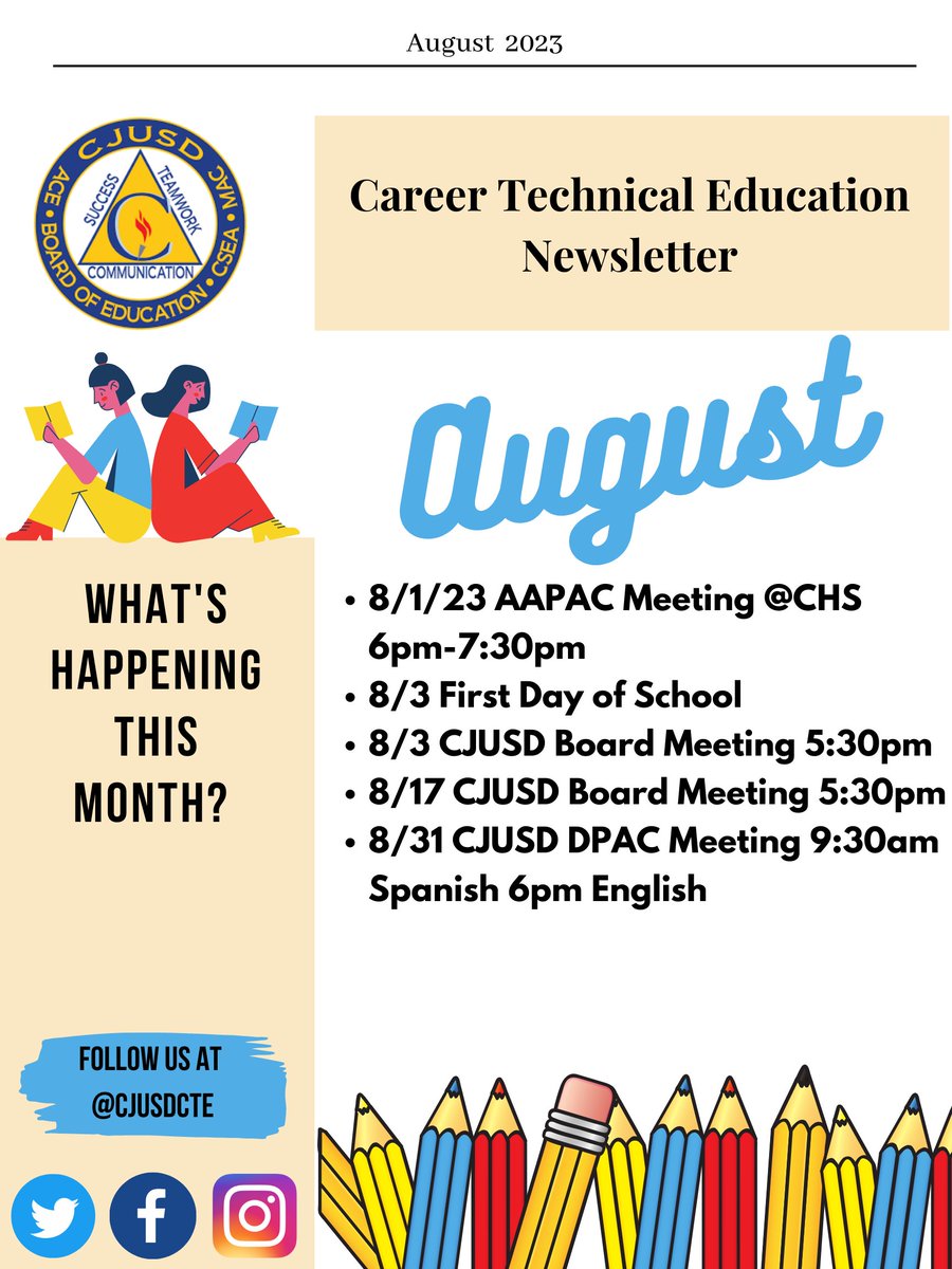 Take a look at #CJUSDCTE August 2023 Newsletter with upcoming events #CJUSDCARES #CJUSD