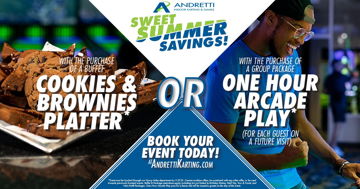 Looking to make your next group outing great? Book an unforgettable experience with Andretti and save on two great options!

Contact our sales team today to learn how to take advantage of this limited time offer!

#Andretti #GroupEvents #BirthdayParty #CorporateEvents #EventSpace