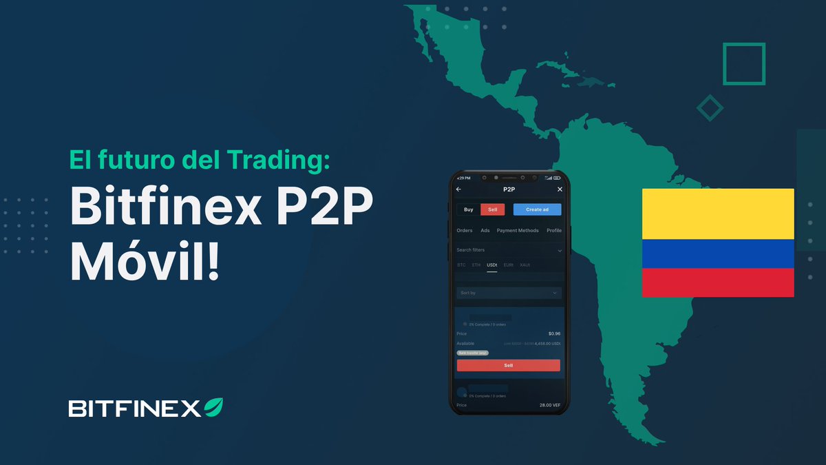 BitfinexSpanish's tweet photo. Colombia, entra al futuro del trading y toma control de tu libertad financiera 💪📱 

#BitfinexP2P móvil está aquí para ti. 

¡Comienza a hacer transacciones P2P sin problemas hoy! 
https://t.co/Z6yjhBopzF https://t.co/2BK8wb4O2A
