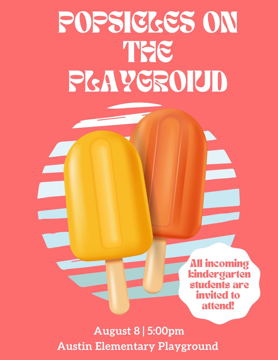 Our Kindergarten Popsicles on the Playground event is one week from today! 

Please help spread the word to our new Raiders! <a href="/abileneisd/">Abilene ISD</a>