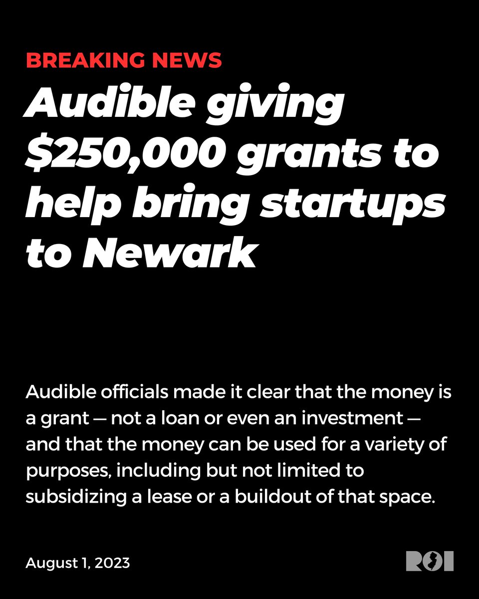 ROINJNews's tweet photo. Breaking News: Audible announced Tuesday morning the details of a business attraction program that is providing grants of up to $250,000 each to companies that relocate to Newark in the area around Harriet Tubman Square.

Read more: https://t.co/bapiBG08ER https://t.co/2peDIeV5dS
