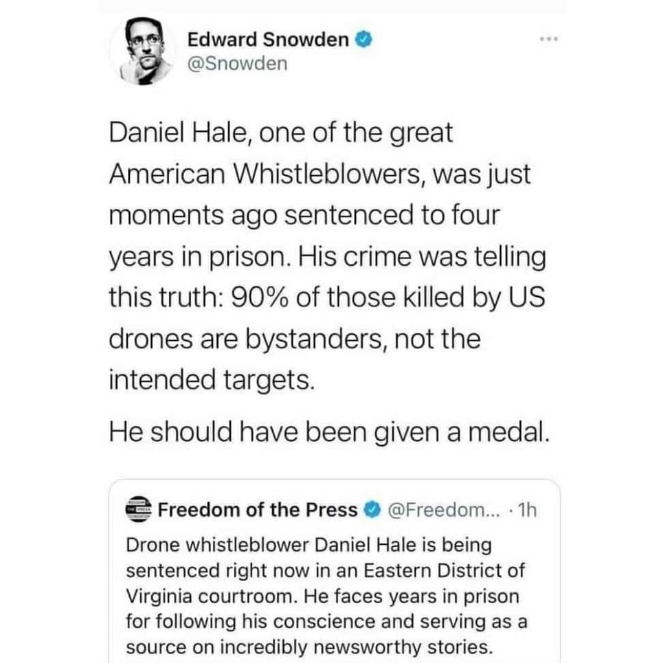 #DanielHale was sentenced in 2021.  He will be out 2024.  #hero #whistleblower #MilitaryIndustrialComplex #transparency #accountability #US #military #politics #agenda