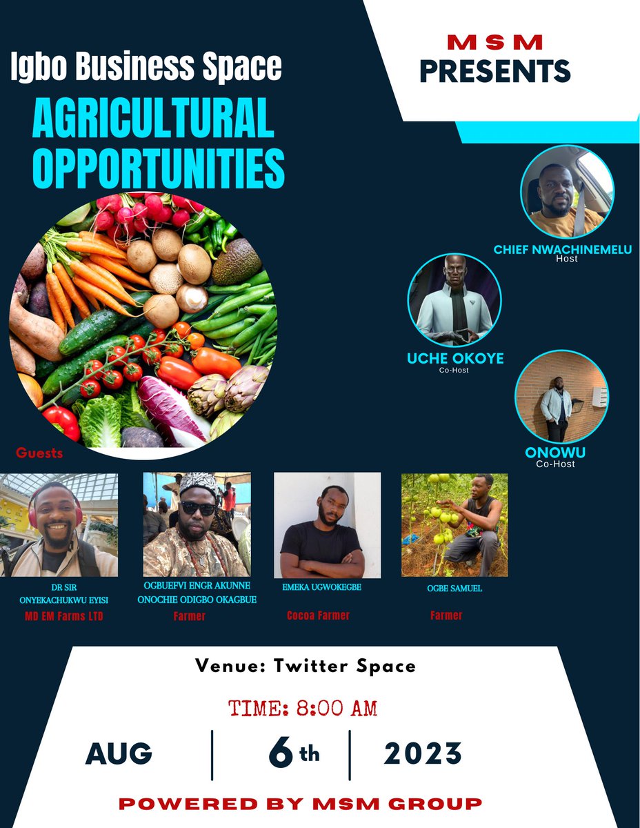 You can’t go wrong with Agriculture. This Sunday, 8am WAT, you’ll have an opportunity to learn from the experienced farmers. Don’t miss out! @UchePOkoye @osisinaamiego @OnyiEyisi @kingppapi @DrTochukwu_ @doziecuit @NwokeMbaise