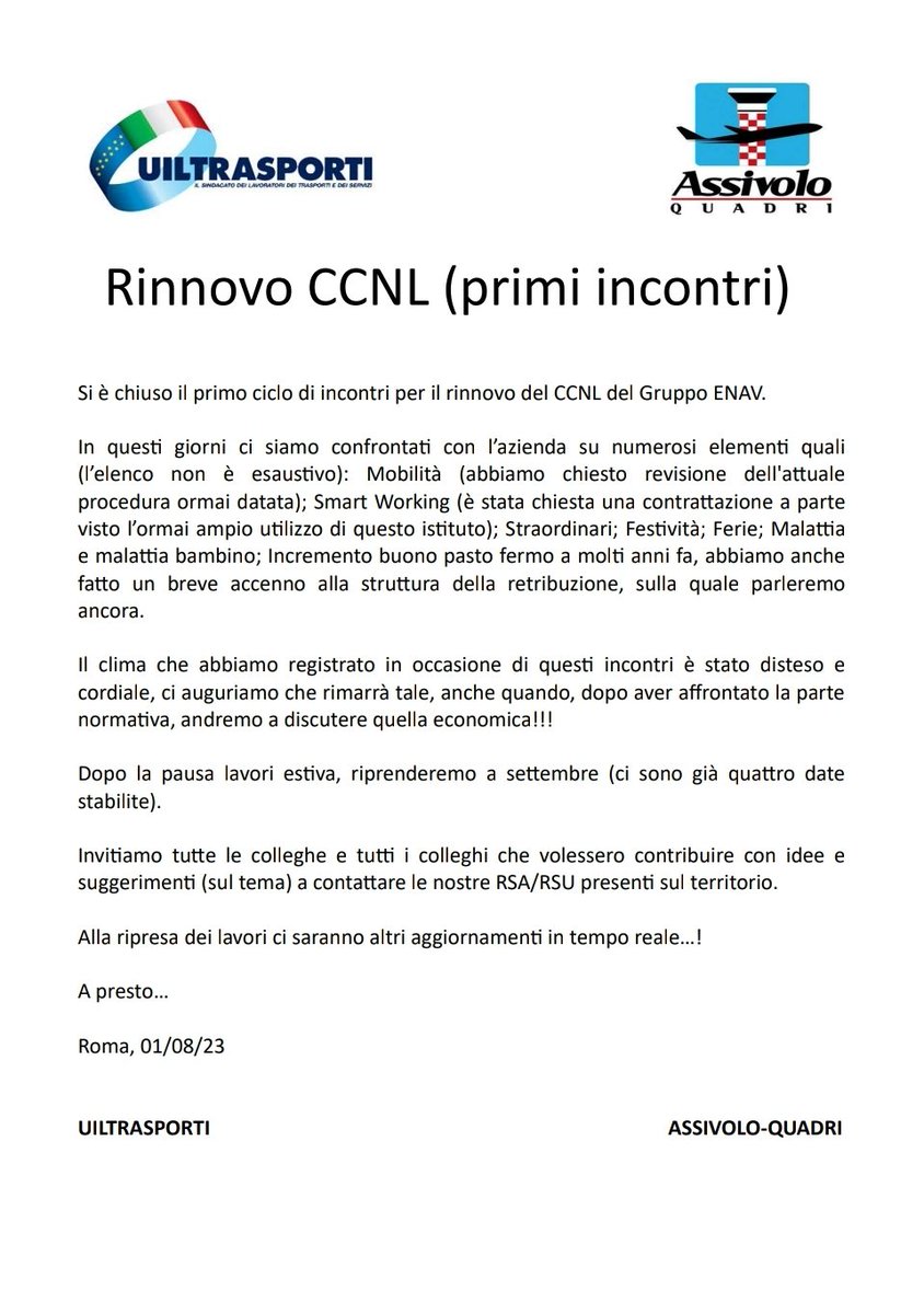 UiltrasportiE's tweet photo. Rinnovo CCNL (primi incontri)
UILTRASPORTI-ASSIVOLO QUADRI

@UILT_TRASPAEREO 
@Uilt_ufficiale 
@Uiltrasporti_N 
@ASSIVOLO 
@ENAVSPA https://t.co/JqJnGS5MUx