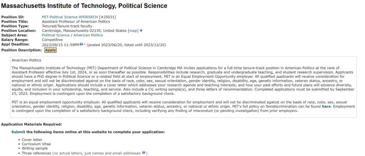 MIT is hiring in American politics. Pass the word.