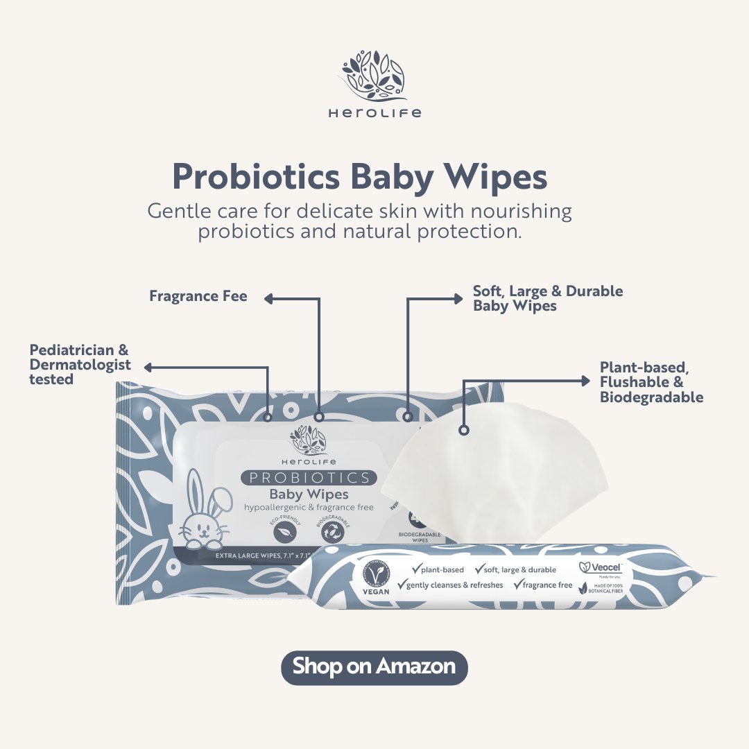 HeroLifeUSA's tweet photo. Keep your little one’s skin gentle and healthy with HeroLife Probiotic Baby Wipes! Infused with probiotics to protect delicate skin from nasties and nourish it with natural ingredients.  ✨

#amazonlifestyle #wetwipes #probiotics #amazonbabyfinds https://t.co/exTAuLTNdW