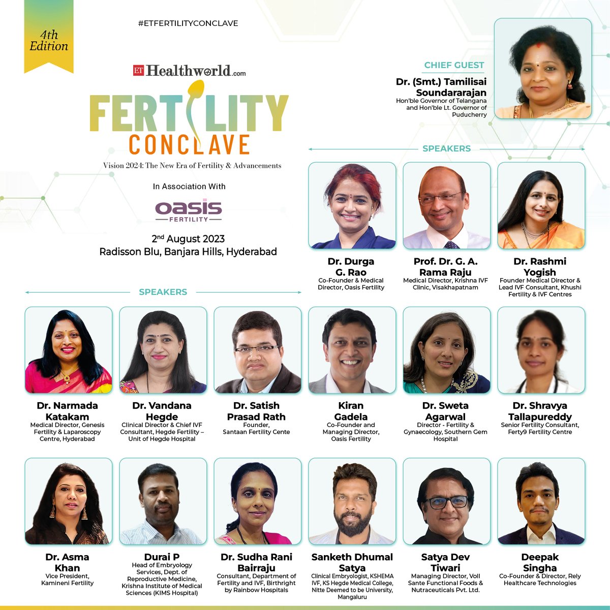 ETHealthWorld's tweet photo. Get ready to witness all the industry experts under one roof, tomorrow at Radisson Blu, Banjara Hills, Hyderabad! #ETFertilityConclave

Here is our speakers' lineup for ET Fertility Conclave. 

For more info, visit- https://t.co/KmyyjlhZqS

#ETHealthWorld #FertilityMatters https://t.co/yOGOpQ5xxG