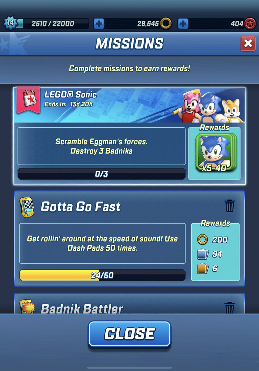 sonicstadium's tweet photo. New #SonicForces #LEGO event is live! You can unlock LEGO #Sonic, Tails and Amy by completing missions.

That’s a lot of characters to unlock, but you’ve got two weeks, so you have some time. https://t.co/U5bRMVyImm