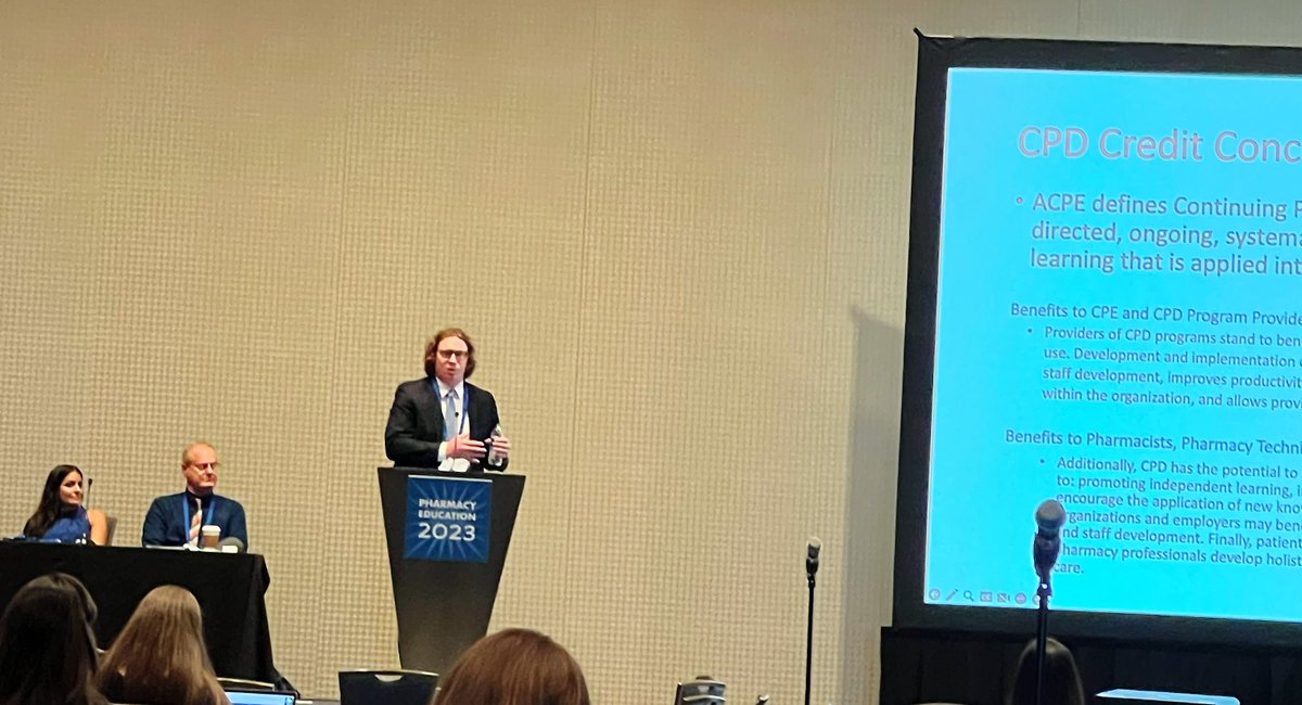 Dr. Logan Murry, ACPE Assistant Director of Continuing Pharmacy Education (CPE) and Continuing Professional Development (CPD), gave a presentation at the AACP Annual Meeting in Denver outlining ACPE's new CPD guidelines and approach to CPD credit go into effect in January.